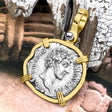 Roman Empire Silver Denarius Coin of Marcus Aurelius, the Philosopher Warrior 147 AD 14K Gold Pendant