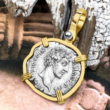 Roman Empire Silver Denarius Coin of Marcus Aurelius, the Philosopher Warrior 147 AD 14K Gold Pendant