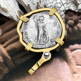 Roman Empire Silver Denarius Coin of Marcus Aurelius, the Philosopher Warrior 147 AD 14K Gold Pendant