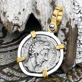 Roman Empire Silver Denarius Coin of Marcus Aurelius, the Philosopher Warrior 172 AD 14K Gold and Sterling Silver Pendant