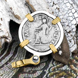 Roman Empire Silver Denarius Coin of Marcus Aurelius, the Philosopher Warrior 172 AD 14K Gold and Sterling Silver Pendant