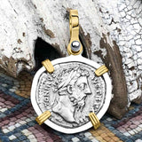 Roman Empire Silver Denarius Coin of Marcus Aurelius, the Philosopher Warrior 168 AD 14K Gold and Sterling Silver Pendant