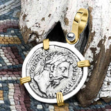 Roman Empire Silver Denarius Coin of Marcus Aurelius, the Philosopher Warrior 168 AD 14K Gold and Sterling Silver Pendant