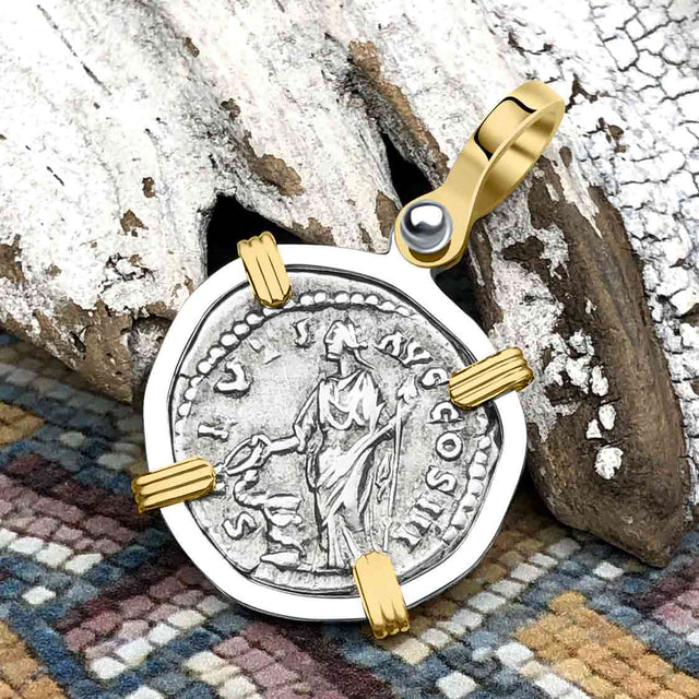 Roman Empire Silver Denarius Coin of Marcus Aurelius, the Philosopher Warrior 168 AD 14K Gold and Sterling Silver Pendant