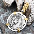 Roman Empire Silver Denarius Coin of Marcus Aurelius, the Philosopher Warrior 156 AD 14K Gold and Sterling Silver Pendant