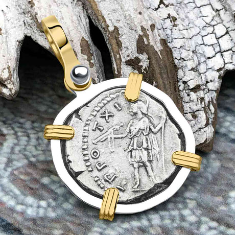 Roman Empire Silver Denarius Coin of Marcus Aurelius, the Philosopher Warrior 156 AD 14K Gold and Sterling Silver Pendant