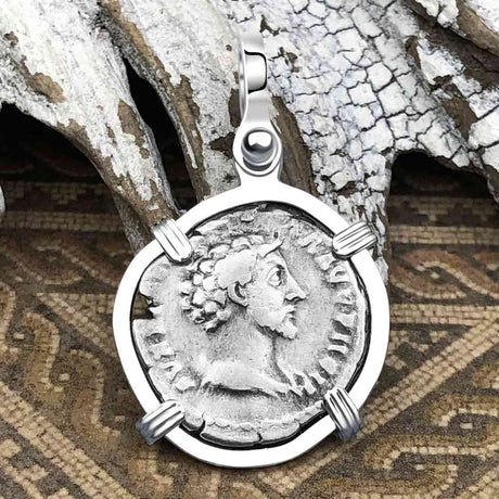 Roman Empire Silver Denarius Coin of Marcus Aurelius, the Philosopher Warrior 153 AD Sterling Silver Pendant