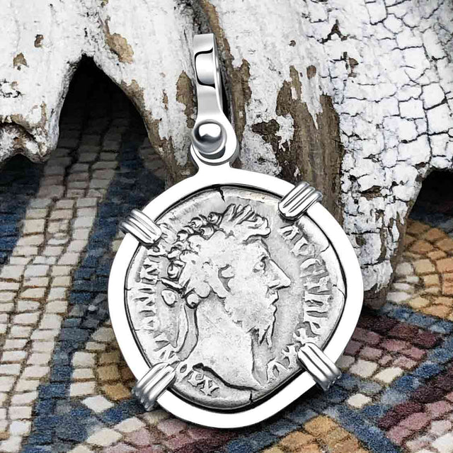 Roman Empire Silver Denarius Coin of Marcus Aurelius, the Philosopher Warrior 170 AD Sterling Silver Pendant