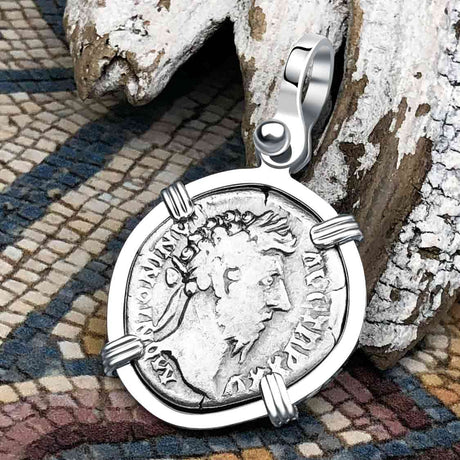 Roman Empire Silver Denarius Coin of Marcus Aurelius, the Philosopher Warrior 170 AD Sterling Silver Pendant