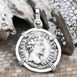 Roman Empire Silver Denarius Coin of Marcus Aurelius, the Philosopher Warrior 153 AD Sterling Silver Pendant