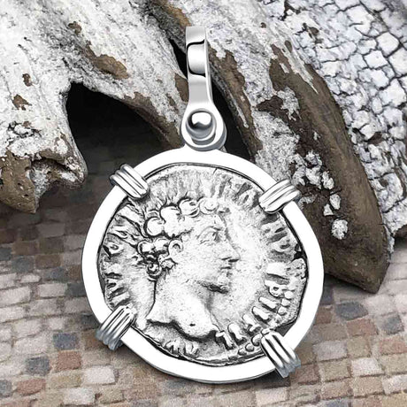 Roman Empire Silver Denarius Coin of Marcus Aurelius, the Philosopher Warrior 153 AD Sterling Silver Pendant