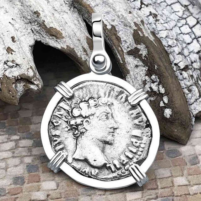 Roman Empire Silver Denarius Coin of Marcus Aurelius, the Philosopher Warrior 153 AD Sterling Silver Pendant