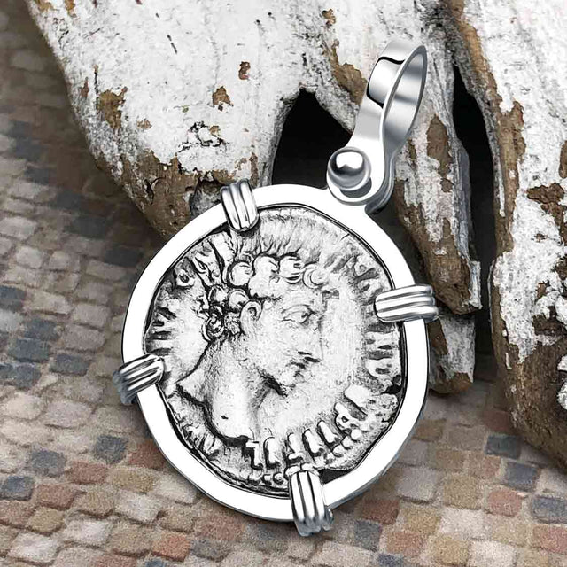 Roman Empire Silver Denarius Coin of Marcus Aurelius, the Philosopher Warrior 153 AD Sterling Silver Pendant