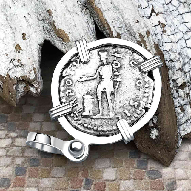 Roman Empire Silver Denarius Coin of Marcus Aurelius, the Philosopher Warrior 153 AD Sterling Silver Pendant