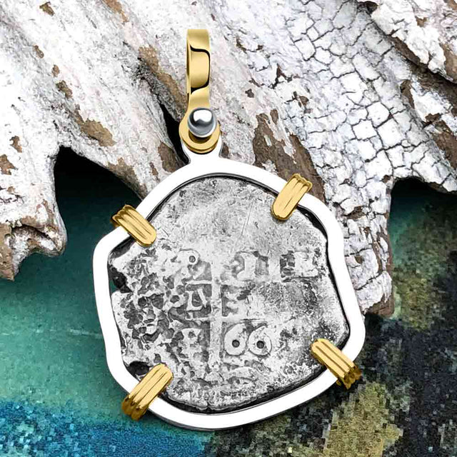 1666 Consolacion Shipwreck Pirate Era Spanish 1 Reale Piece of Eight 14K Gold & Sterling Silver Pendant