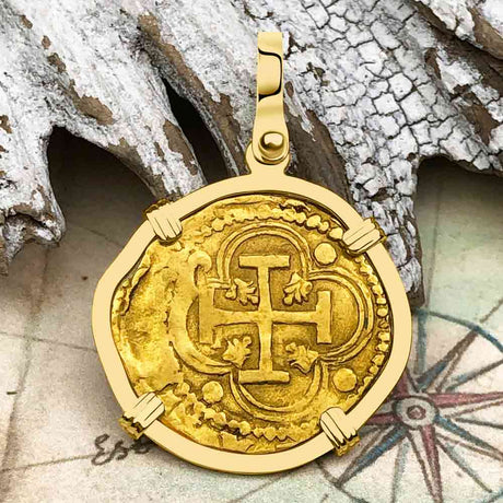 Pirate Era Circa 1578 22K Gold One Escudo - the Legendary Doubloon - 18K Gold Pendant