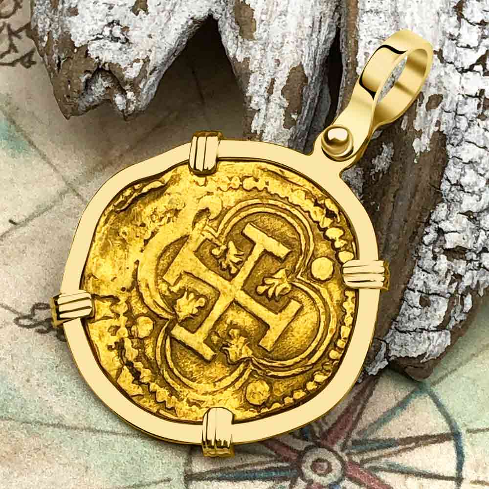 Pirate Era Circa 1578 22K Gold One Escudo - the Legendary Doubloon - 18K Gold Pendant
