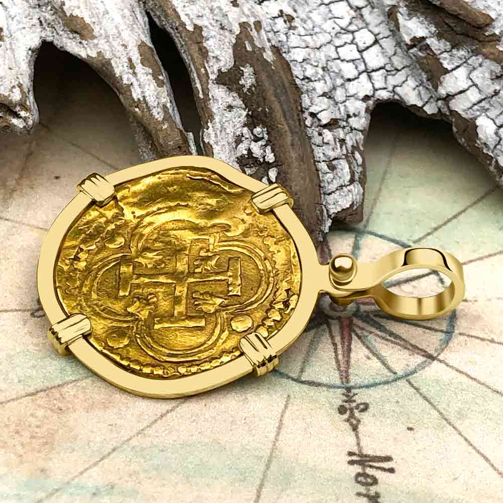 Pirate Era Circa 1578 22K Gold One Escudo - the Legendary Doubloon - 18K Gold Pendant