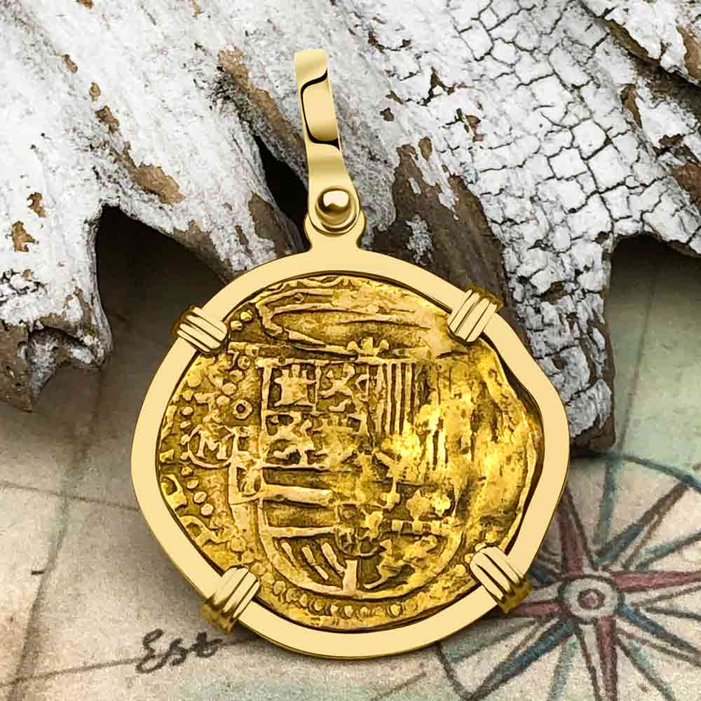 Pirate Era Circa 1578 22K Gold One Escudo - the Legendary Doubloon - 18K Gold Pendant