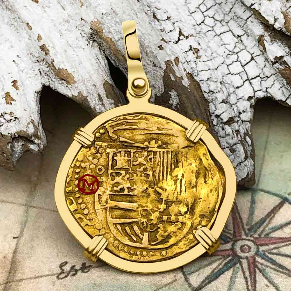 Pirate Era Circa 1578 22K Gold One Escudo - the Legendary Doubloon - 18K Gold Pendant