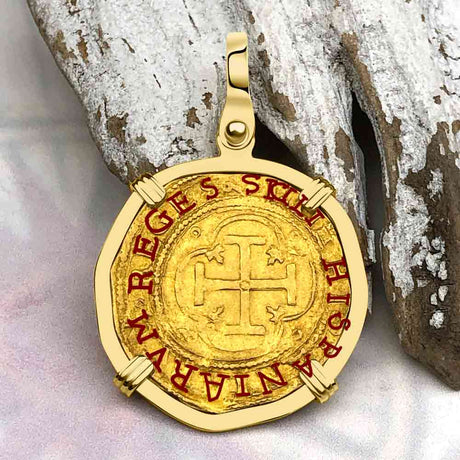 Rare Circa 1550 Unknown Shipwreck 22K Gold 1 Escudo - the Legendary Pirate Era Doubloon 18K Gold Pendant