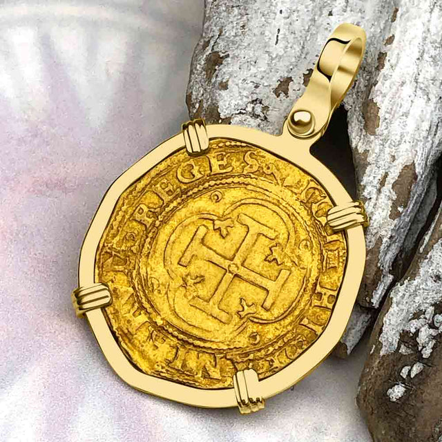 Rare Circa 1550 Unknown Shipwreck 22K Gold 1 Escudo - the Legendary Pirate Era Doubloon 18K Gold Pendant