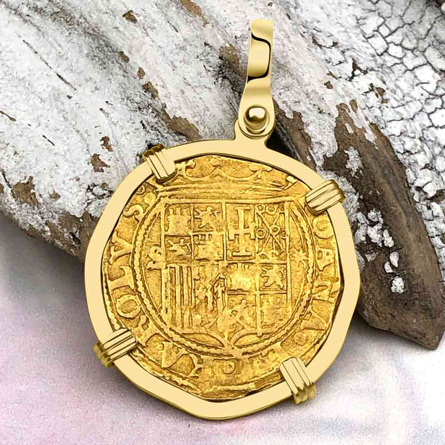 Rare Circa 1550 Unknown Shipwreck 22K Gold 1 Escudo - the Legendary Pirate Era Doubloon 18K Gold Pendant
