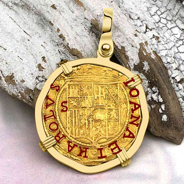 Rare Circa 1550 Unknown Shipwreck 22K Gold 1 Escudo - the Legendary Pirate Era Doubloon 18K Gold Pendant