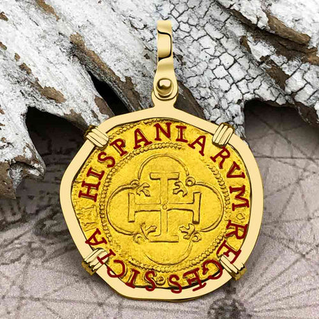 Pirate Era 1560 22K Gold One Escudo - the Legendary Doubloon - 18K Gold Pendant