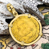 Circa 1560 Unknown Shipwreck 22K Gold 1 Escudo - the Legendary Pirate Era Doubloon 18K Gold Pendant