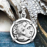 Ancient Greek Alexander the Great Silver Drachm Coin Sterling Silver Pendant