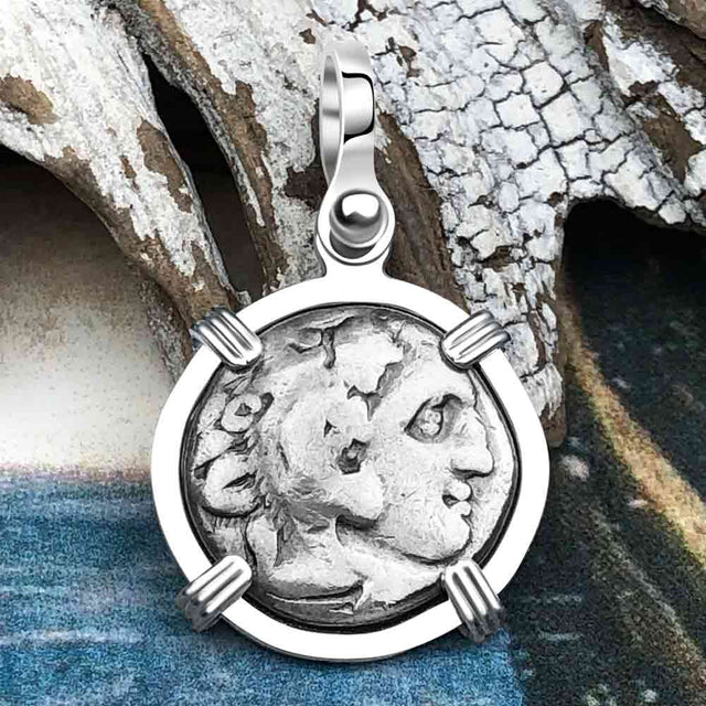 Ancient Greek Alexander the Great Silver Drachm Coin Sterling Silver Pendant