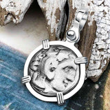 Ancient Greek Alexander the Great Silver Drachm Coin Sterling Silver Pendant