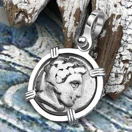 Ancient Greek Alexander the Great Silver Drachm Coin Sterling Silver Pendant