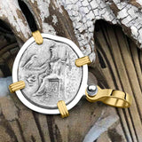 Ancient Greek Alexander the Great Silver Drachm Coin 14K Gold & Sterling Silver Pendant