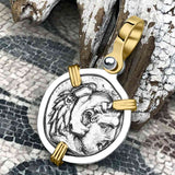 Ancient Greek Alexander the Great Silver Drachm Coin 14K Gold & Sterling Silver Pendant