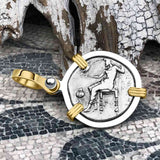 Ancient Greek Alexander the Great Silver Drachm Coin 14K Gold & Sterling Silver Pendant