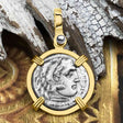 Ancient Greek Alexander the Great Silver Drachm Coin 14K Gold Pendant