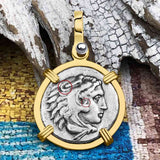 Ancient Greek Alexander the Great Silver Drachm Coin 14K Gold Pendant
