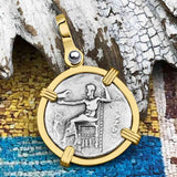 Ancient Greek Alexander the Great Silver Drachm Coin 14K Gold Pendant