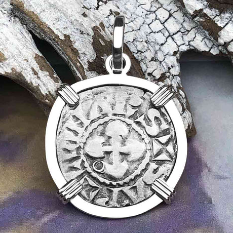 Templar Knights Era French Healing Angel Silver Denier Sterling Silver Pendant