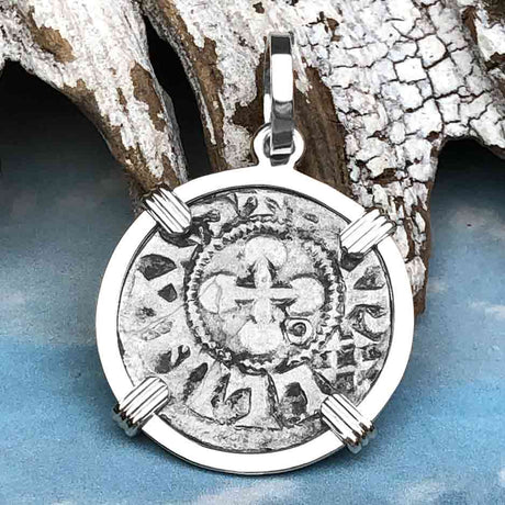Templar Knights Era French Healing Angel Silver Denier Sterling Silver Pendant