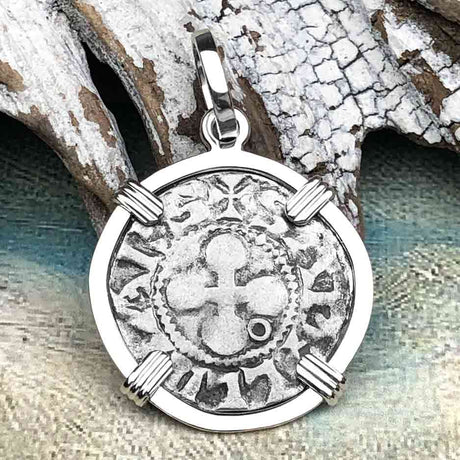 Templar Knights Era French Healing Angel Silver Denier Sterling Silver Pendant