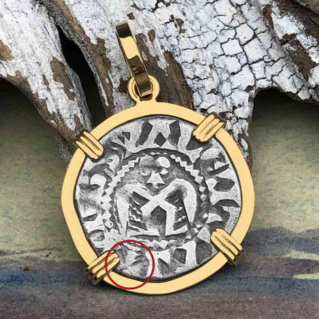 Templar Knights Era French Healing Angel Silver Denier 14K Gold Pendant