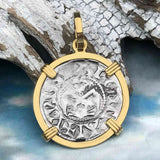 Templar Knights Era French Healing Angel Silver Denier 14K Gold Pendant