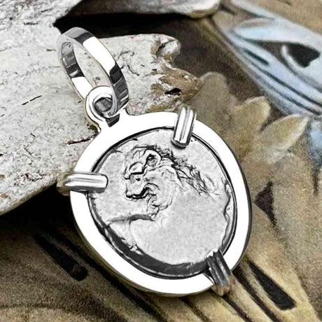 Ancient Greek Lion Hemidrachm 400 BC Sterling Silver Pendant