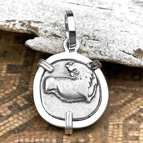Ancient Greek Lion Hemidrachm 400 BC Sterling Silver Pendant