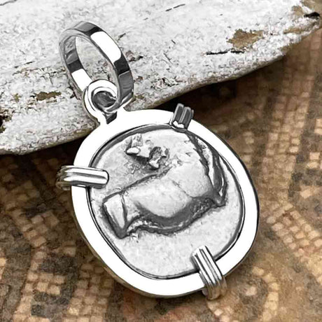 Ancient Greek Lion Hemidrachm 400 BC Sterling Silver Pendant