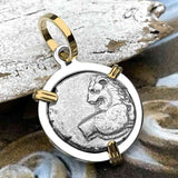 Ancient Greek Lion Hemidrachm 400 BC 14K Gold and Sterling Silver Pendant