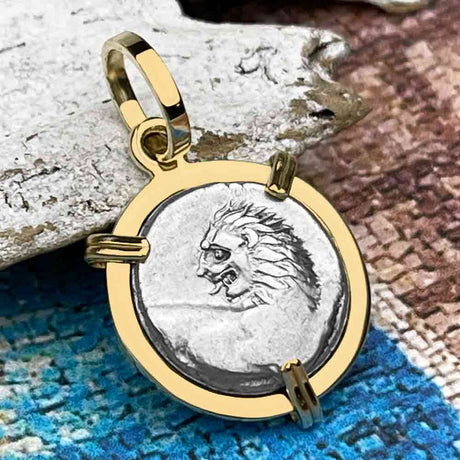 Ancient Greek Lion Hemidrachm 400 BC 14K Gold Pendant